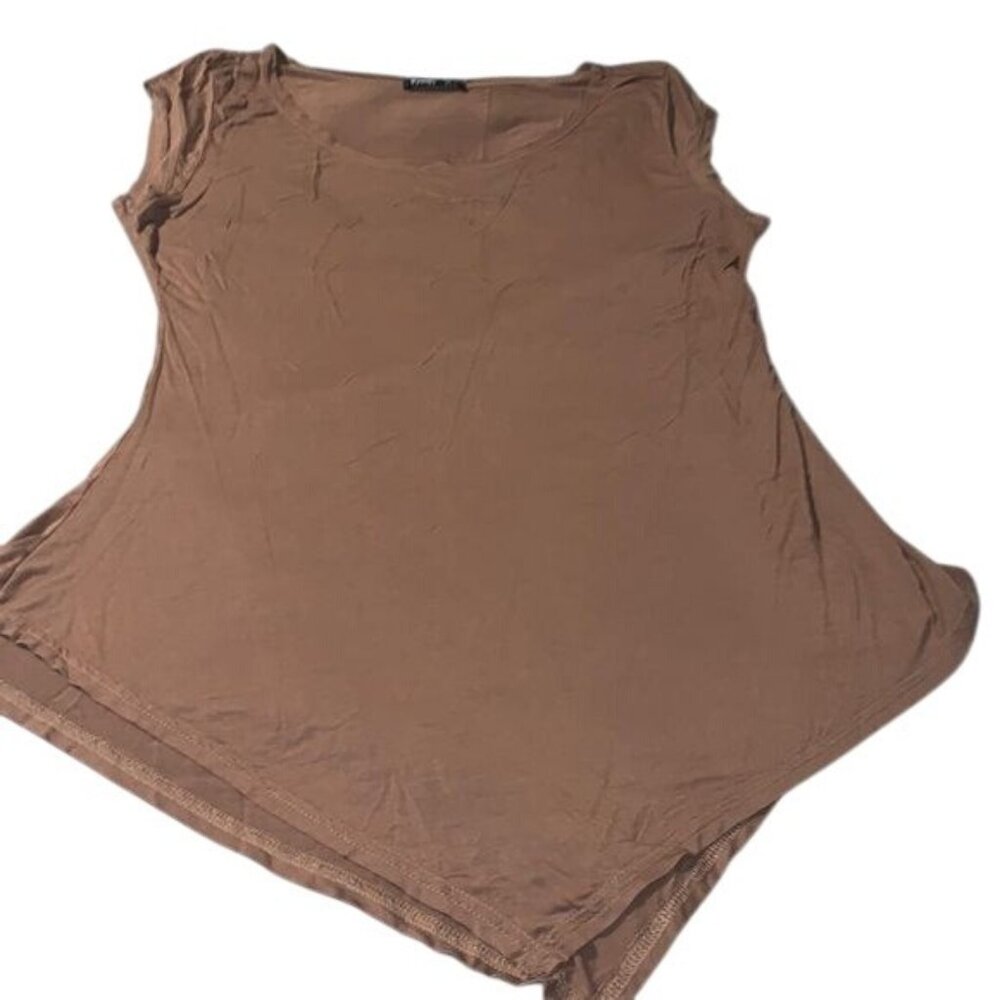 Thanth Womens Brown Sleeveless Rayon Spandex Tunic Top XL